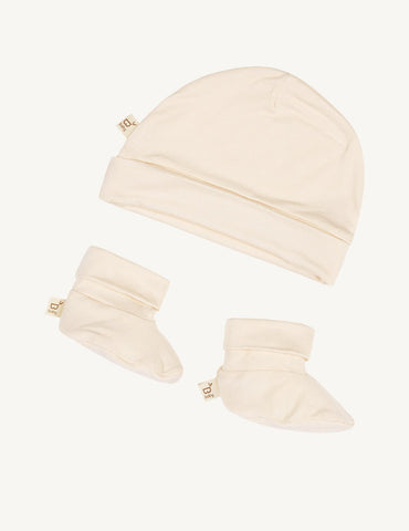 Boody Baby Beanie and Booties set - Chalk