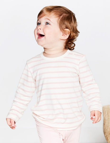 Boody Baby Stripe Long Sleeve Top - Chalk/Rose