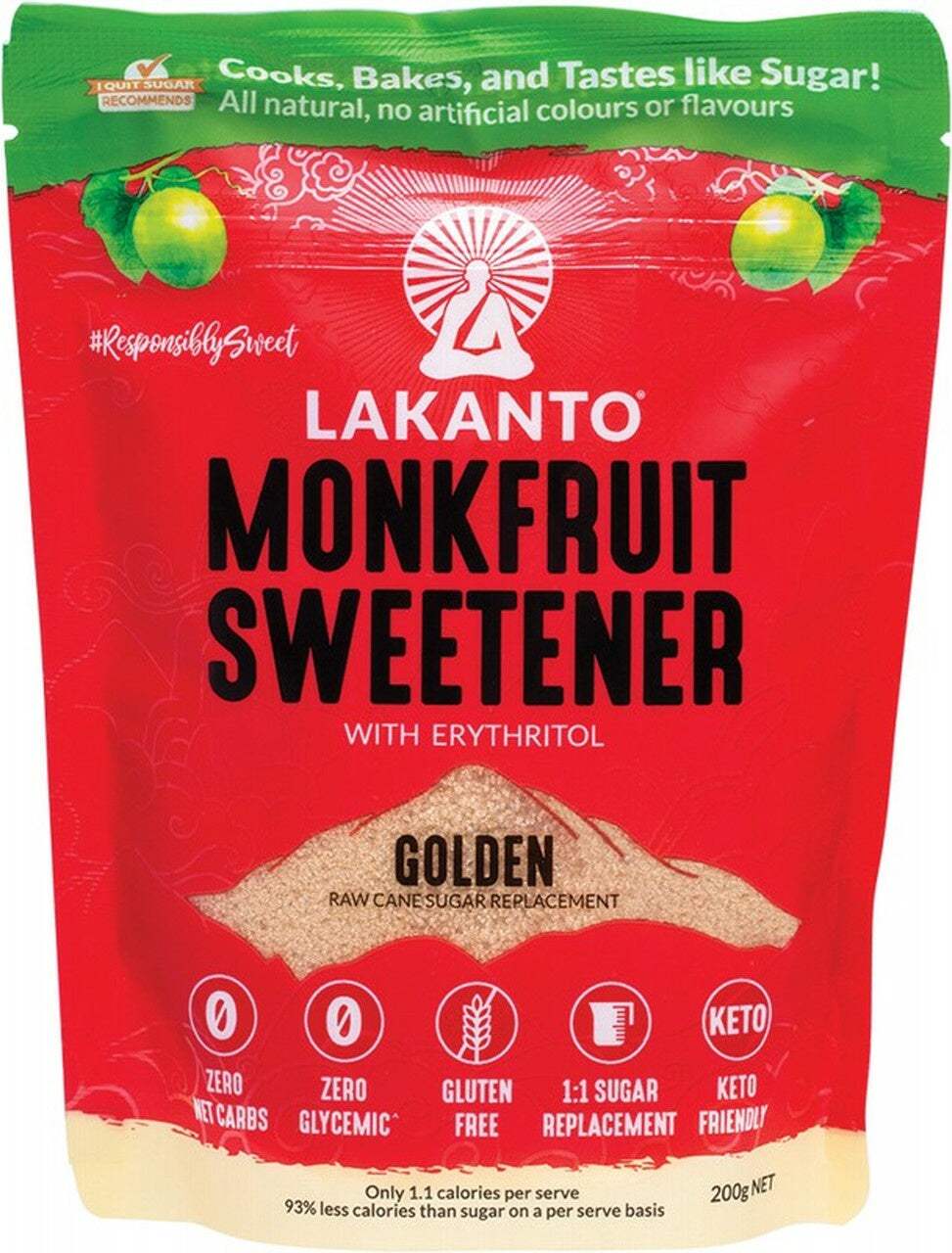 Lakanto Golden Monkfruit Sweetener Raw Cane Sugar Replacement 800g