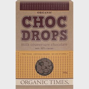 Organic Times Choc Drops Milk Couverture Drops 200g