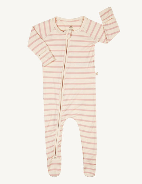 Boody Baby Stripe Long Sleeve Onesie - Chalk/Rose